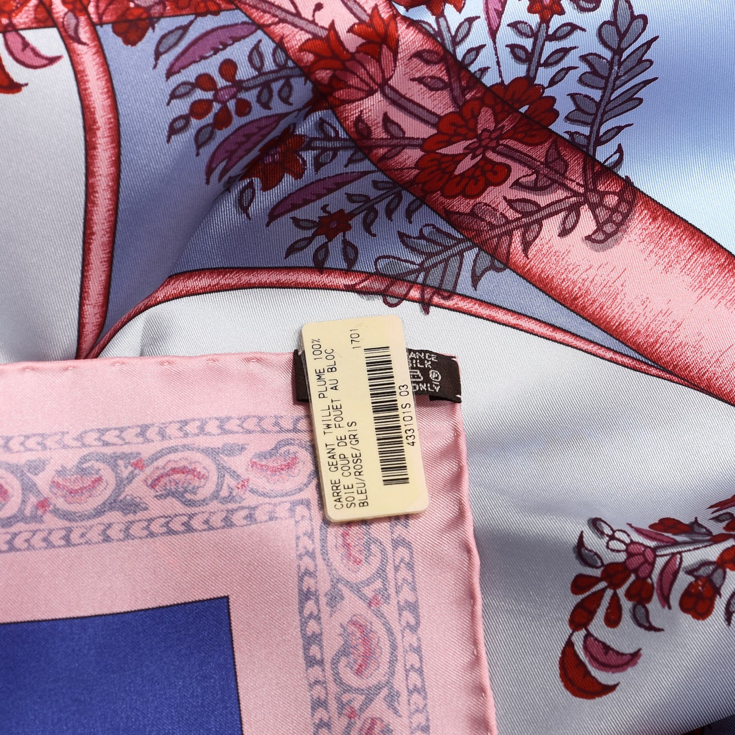 Silk Coup de Fouet Scarf 140 Bleu Rose Gris