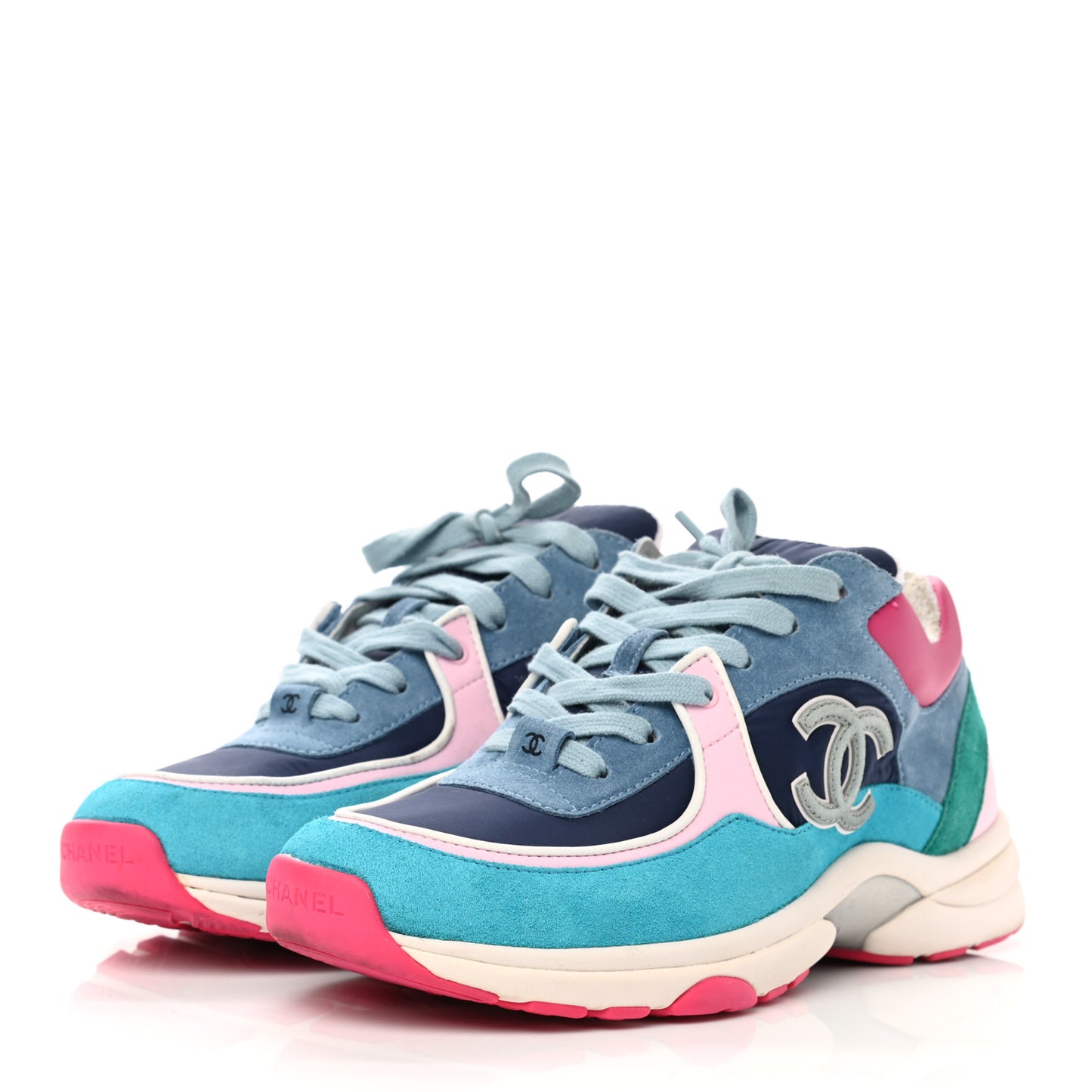 Nylon Calfskin Suede CC Sneakers 41 Navy Turquoise