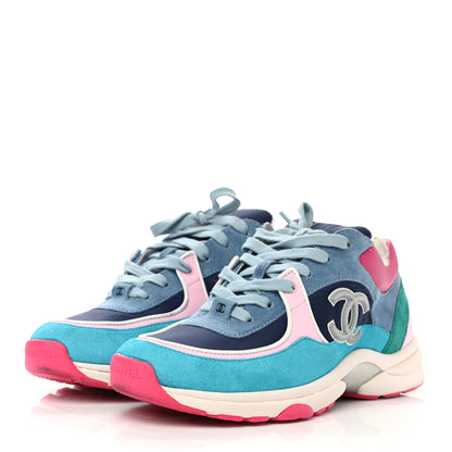 Chanel Nylon Calfskin Suede CC Sneakers 41 Navy Turquoise 3 of 10