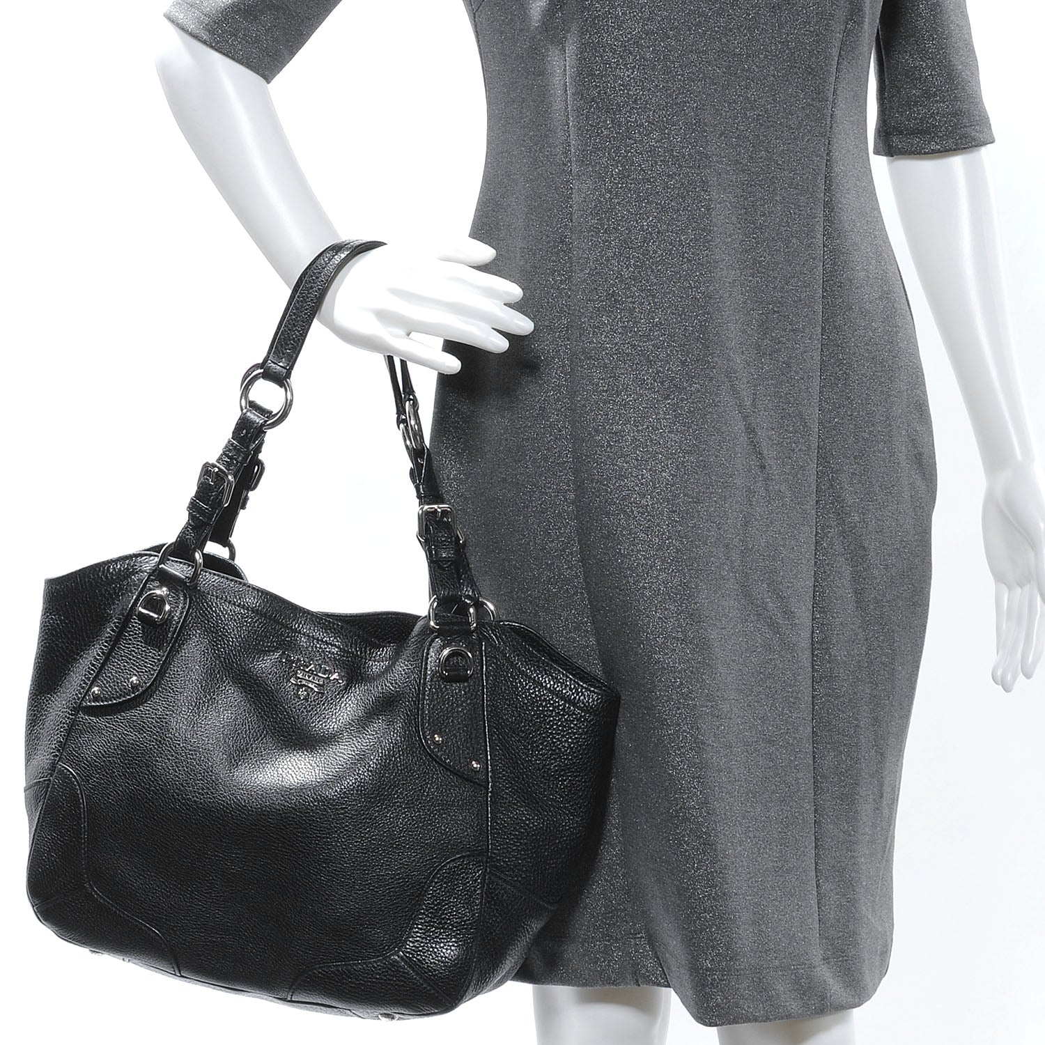 Prada Vitello Daino Shoulder Bag Black 2 of 10