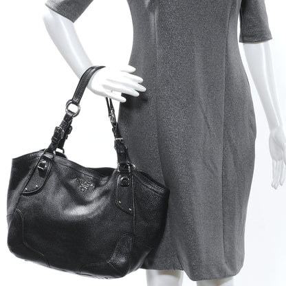 Prada Vitello Daino Shoulder Bag Black 2 of 10