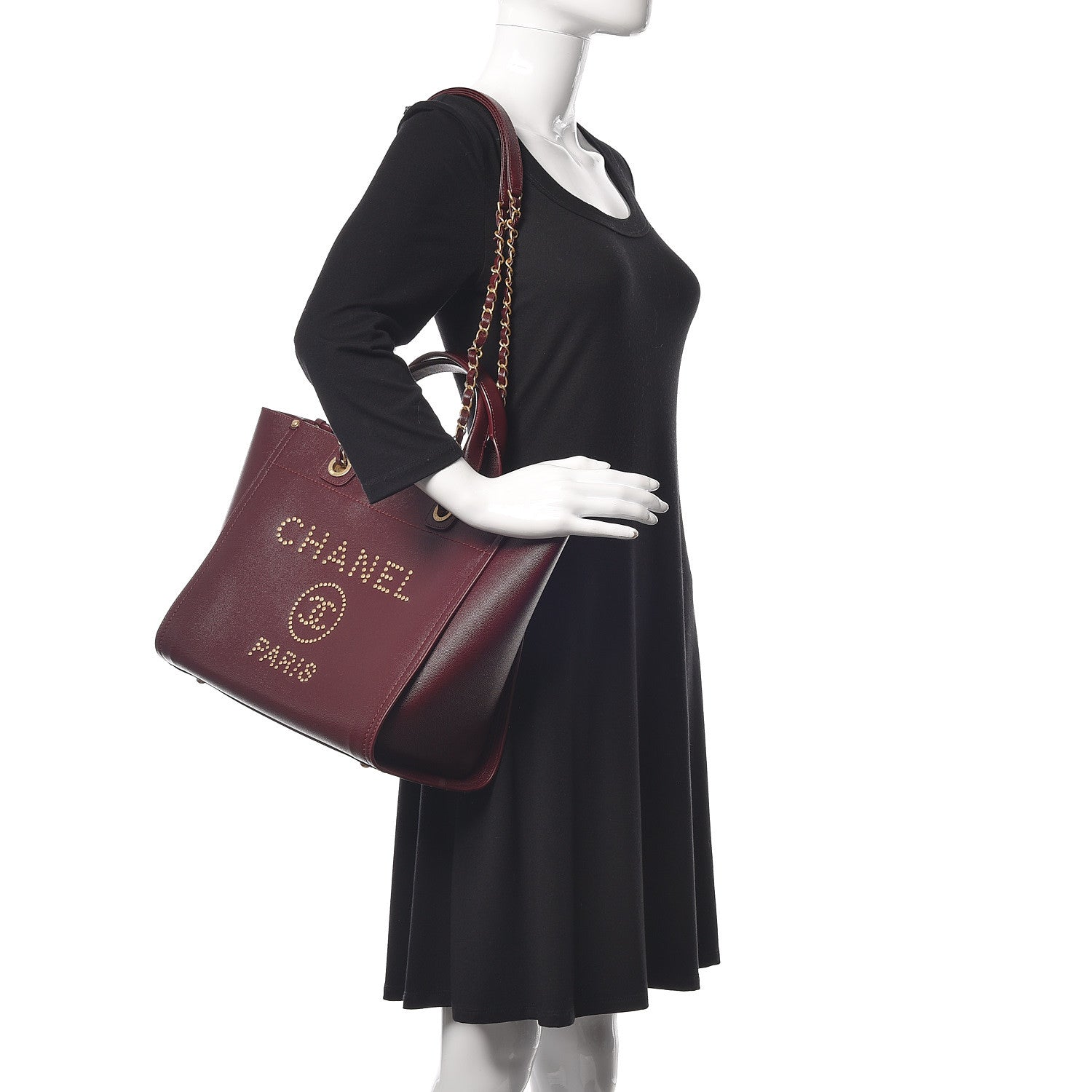 Chanel Caviar Small Studded Deauville Tote Burgundy 3 of 10