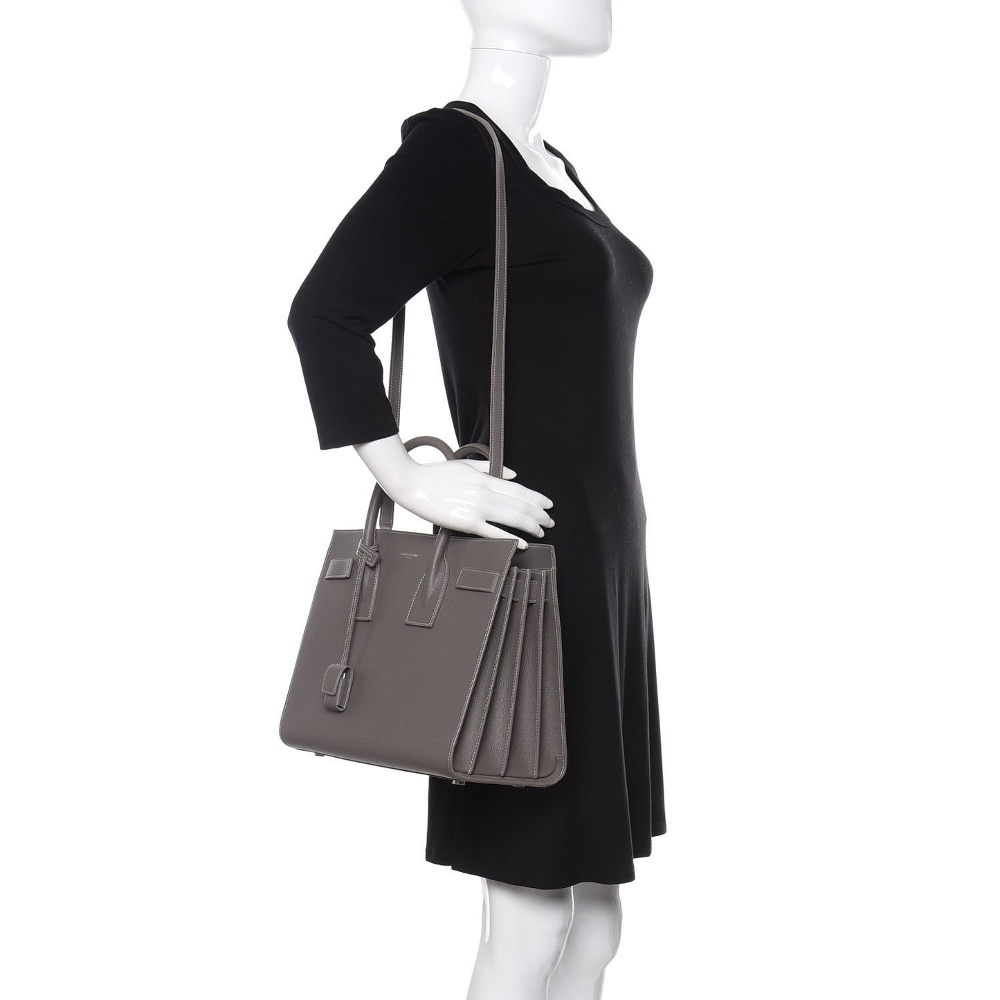Grained Calfskin Topstitch Small Sac De Jour Grey