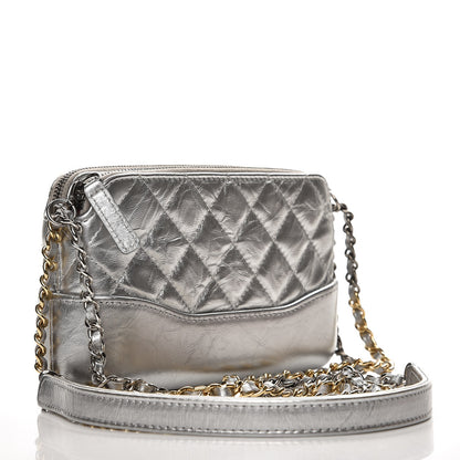 Chanel Metallic Lambskin Calfskin Quilted Small Gabrielle Clutch With Chain Silver 3 of 9