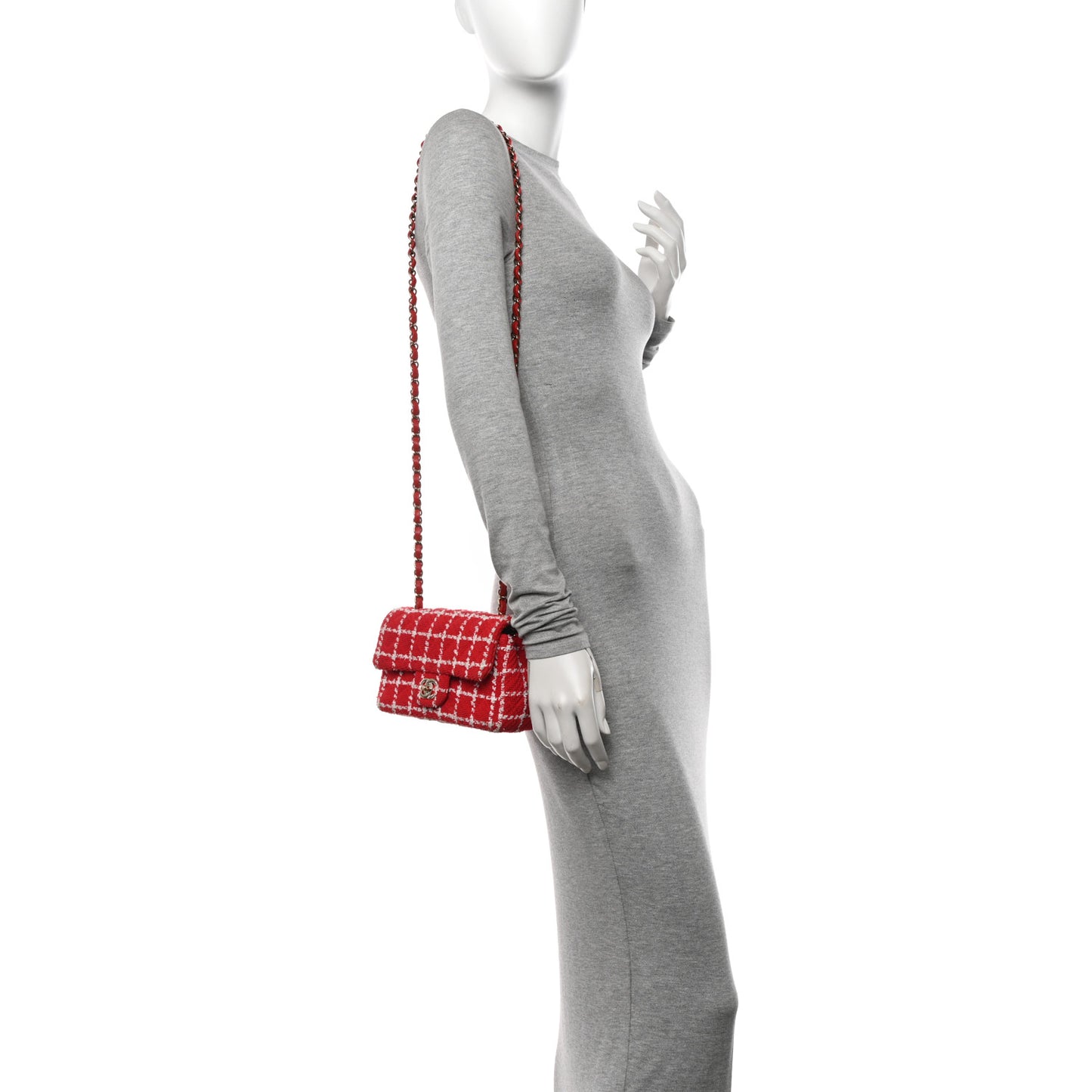 Tweed Quilted Mini Rectangular Flap White Red