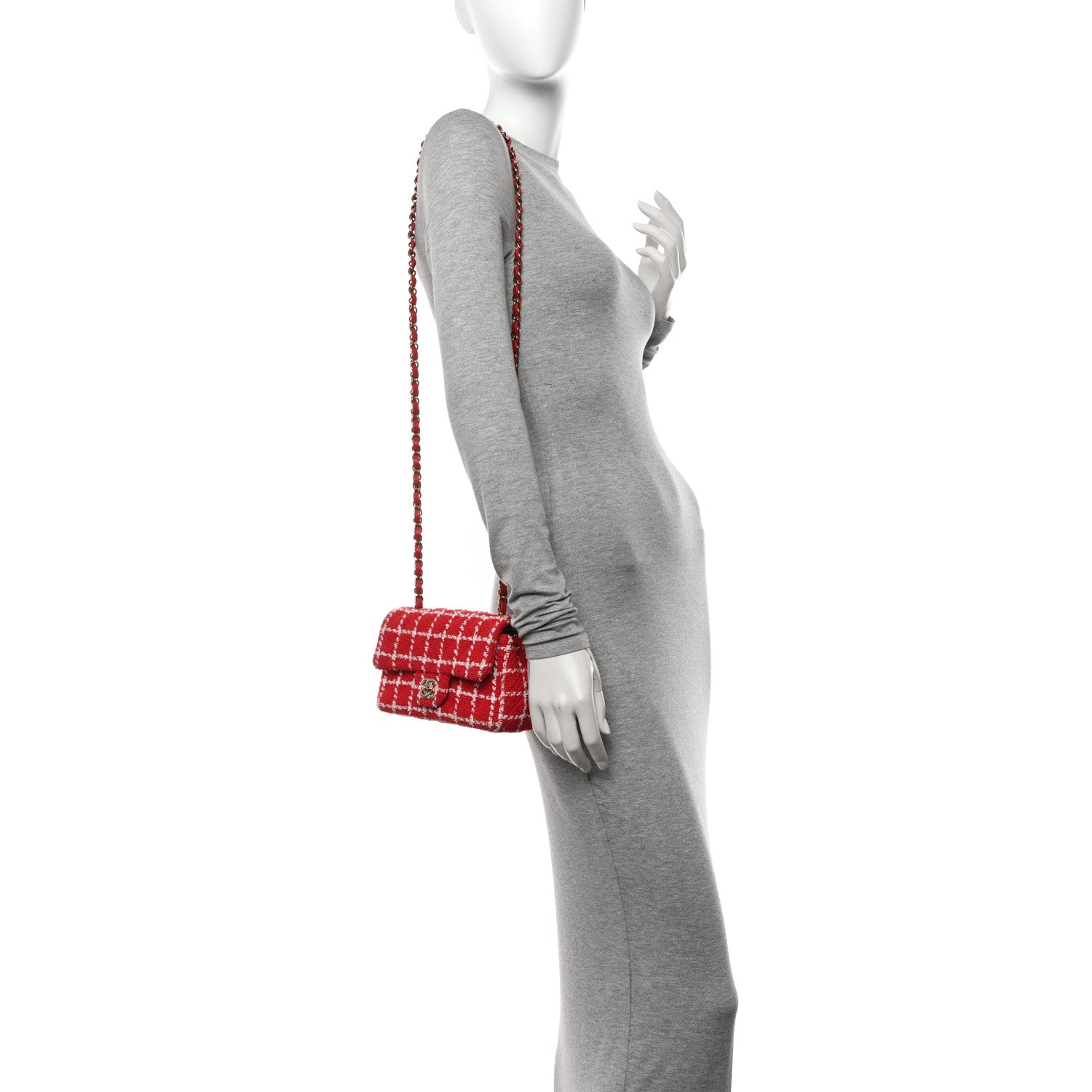 Chanel Tweed Quilted Mini Rectangular Flap White Red 2 of 13