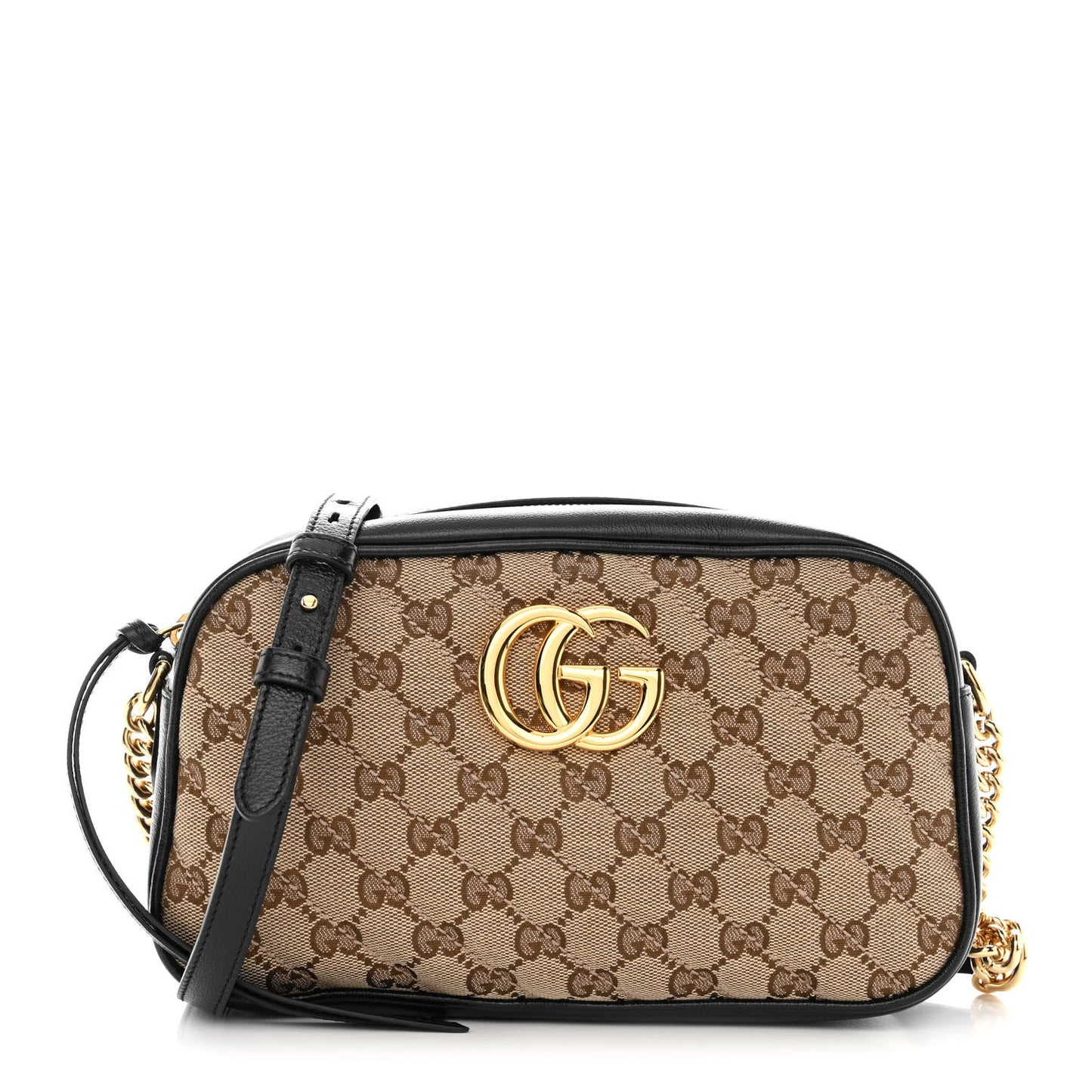 Monogram Matelasse Diagonal Small GG Marmont Chain Shoulder Bag Beige Black