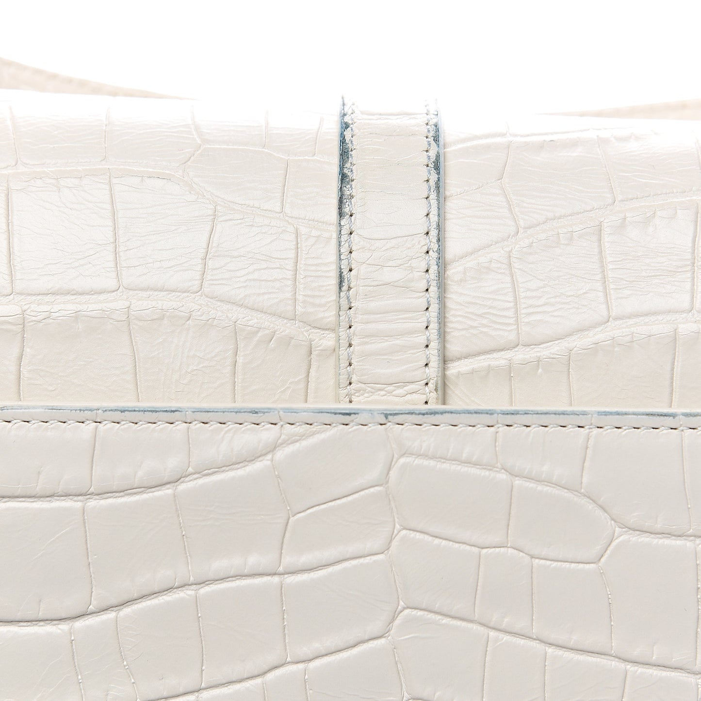 Calfskin Crocodile Embossed Medium College Monogram Satchel Dove White