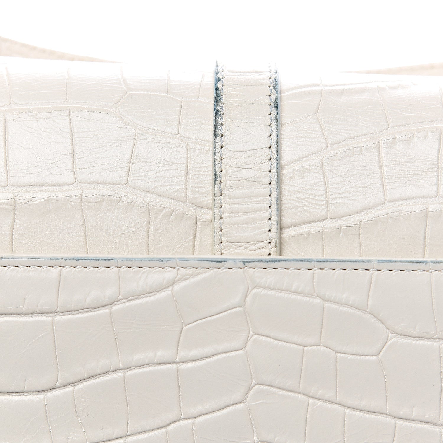 Saint Laurent Calfskin Crocodile Embossed Medium College Monogram Satchel Dove White 13 of 17