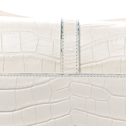 Saint Laurent Calfskin Crocodile Embossed Medium College Monogram Satchel Dove White 13 of 17