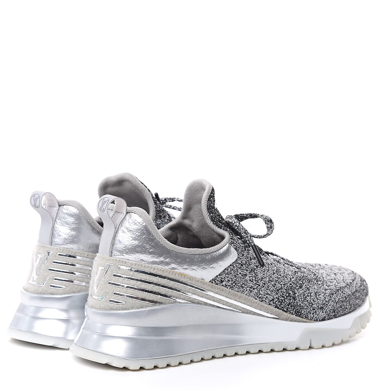 Louis Vuitton Technical Knit V.N.R Sneakers 7.5 Silver 4 of 10