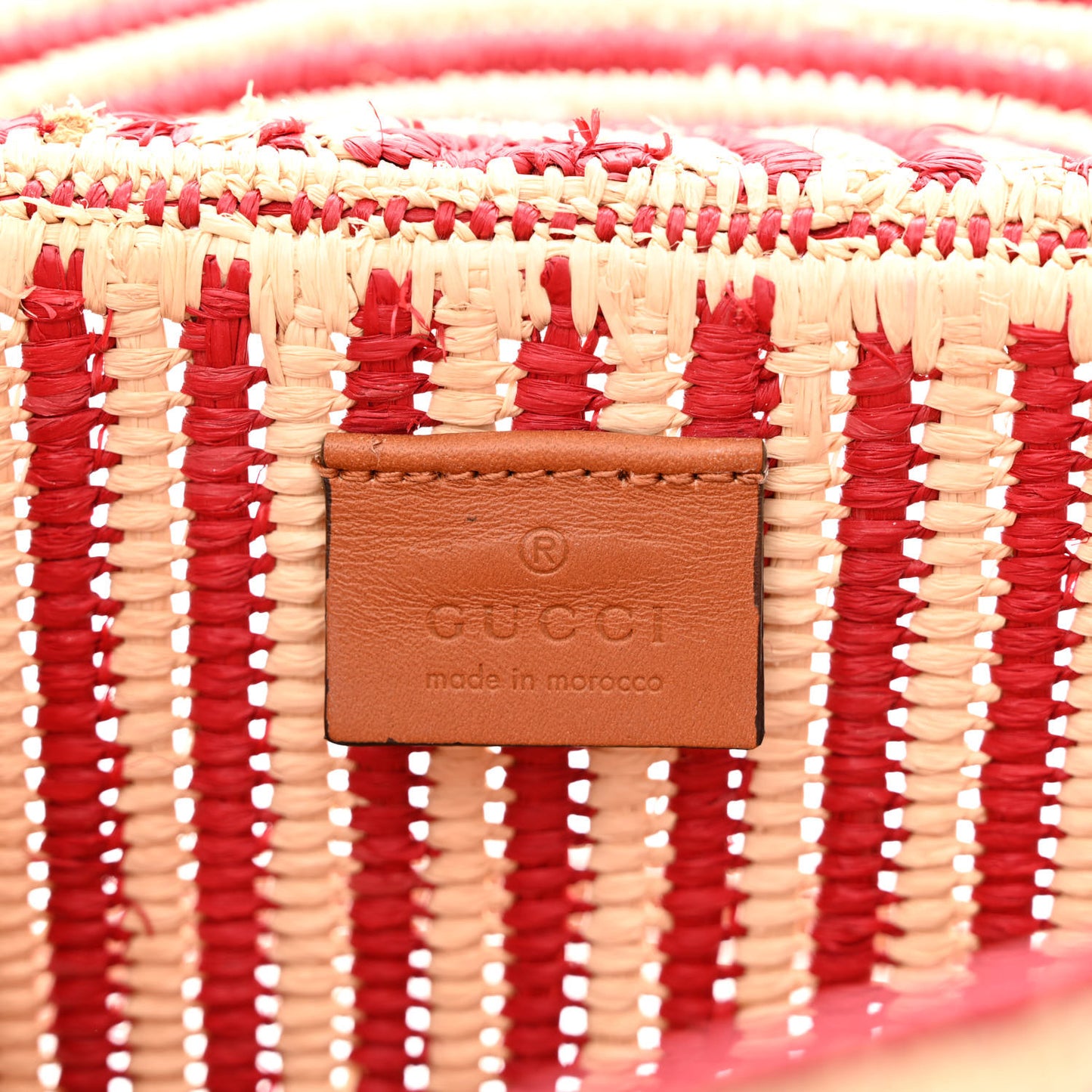 Raffia Woven Small GG Marmont Shoulder Bag Natural Hibiscus Red