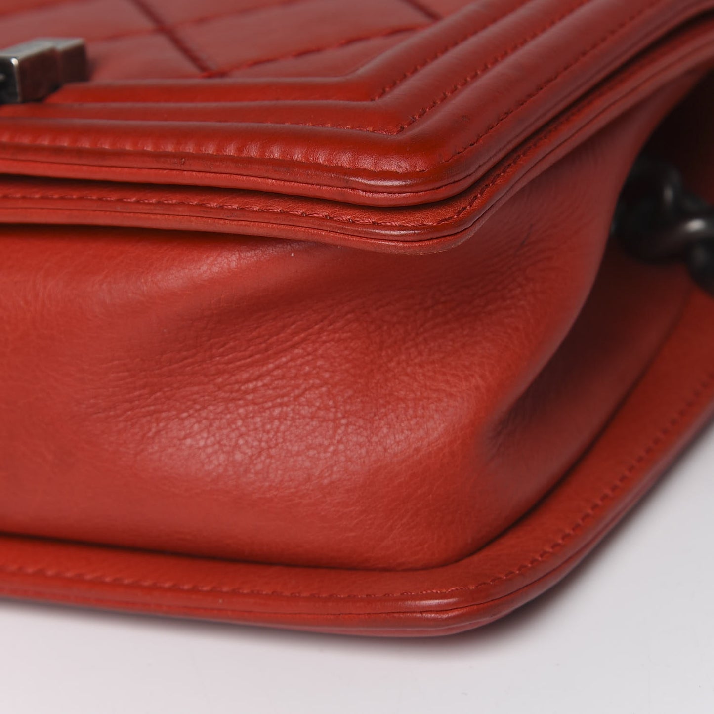 Calfskin Double Stitch Small Boy Flap Red