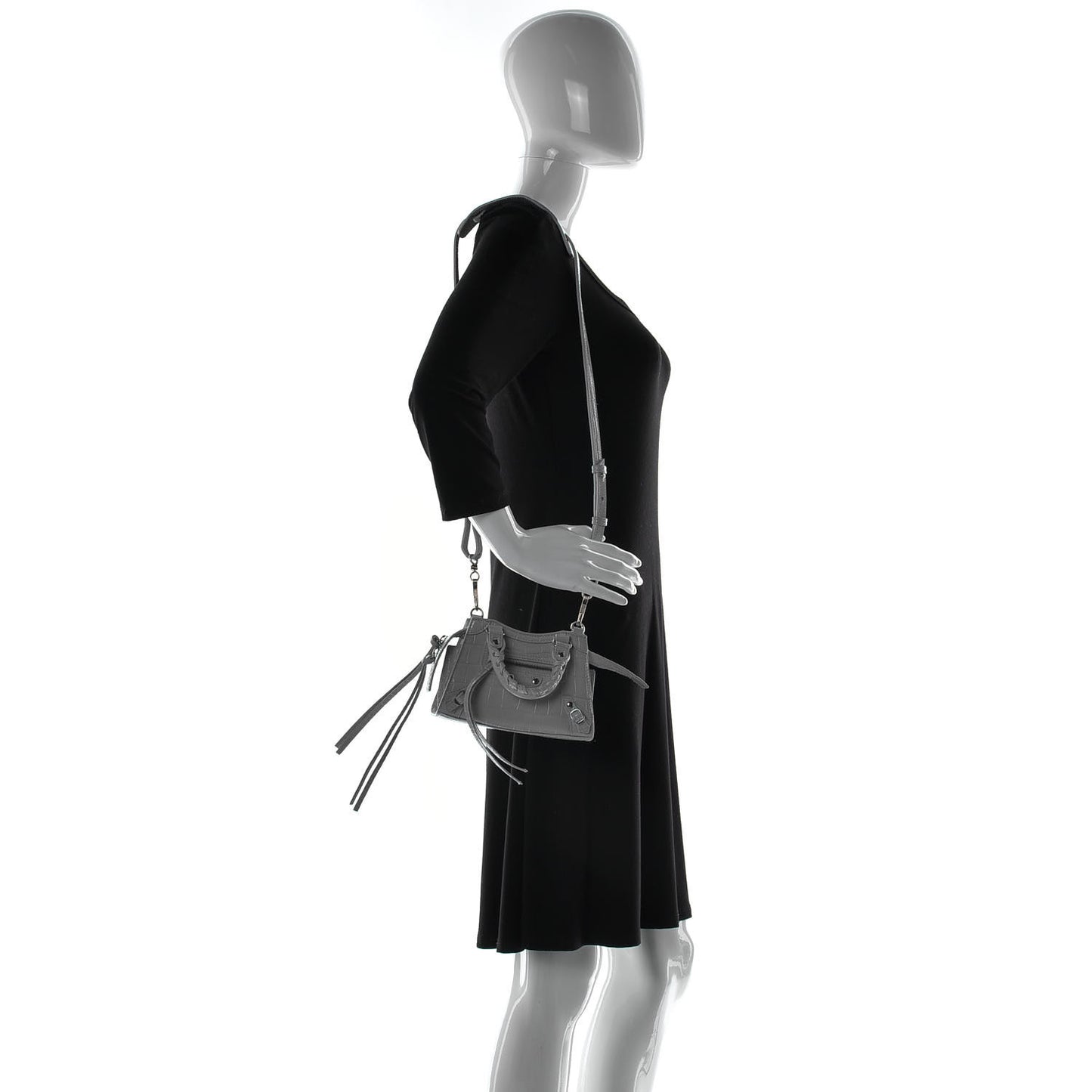 Calfskin Crocodile Embossed Neo Classic Silver Hardware Nano City Crossbody Azur