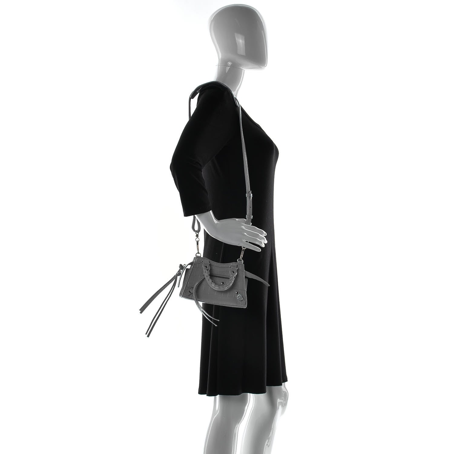 Balenciaga Calfskin Crocodile Embossed Neo Classic Silver Hardware Nano City Crossbody Azur 2 of 14