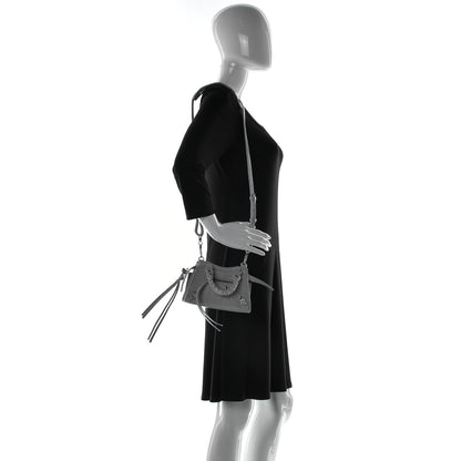 Balenciaga Calfskin Crocodile Embossed Neo Classic Silver Hardware Nano City Crossbody Azur 2 of 14