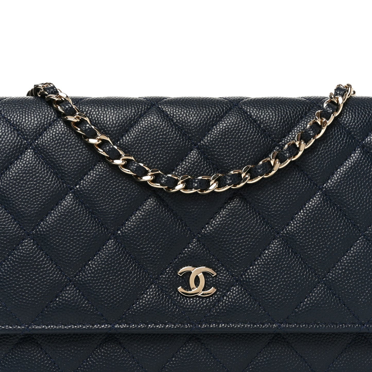 Caviar Quilted Wallet on Chain WOC Navy Blue