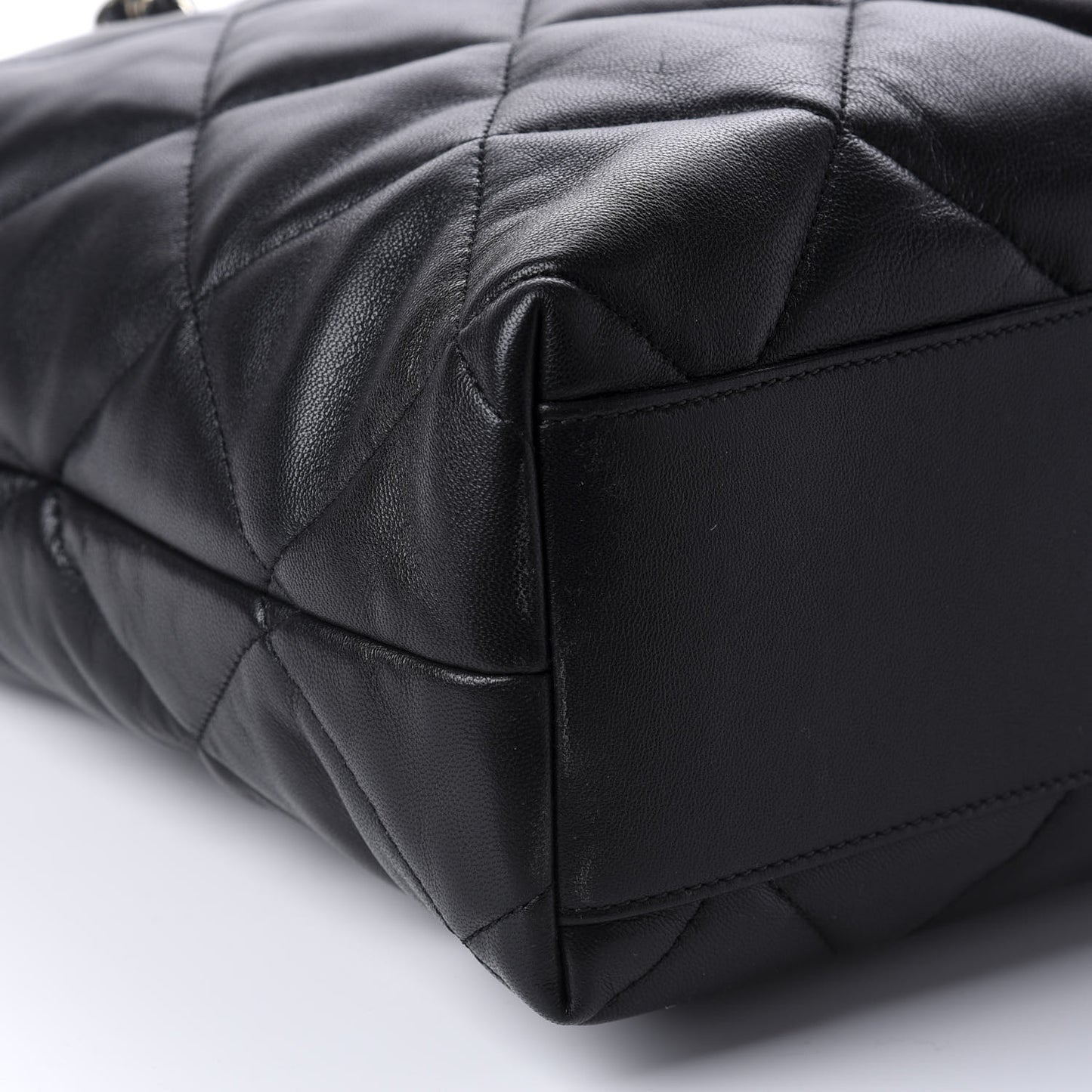 Lambskin Quilted Drawstring Shopping Bag Black