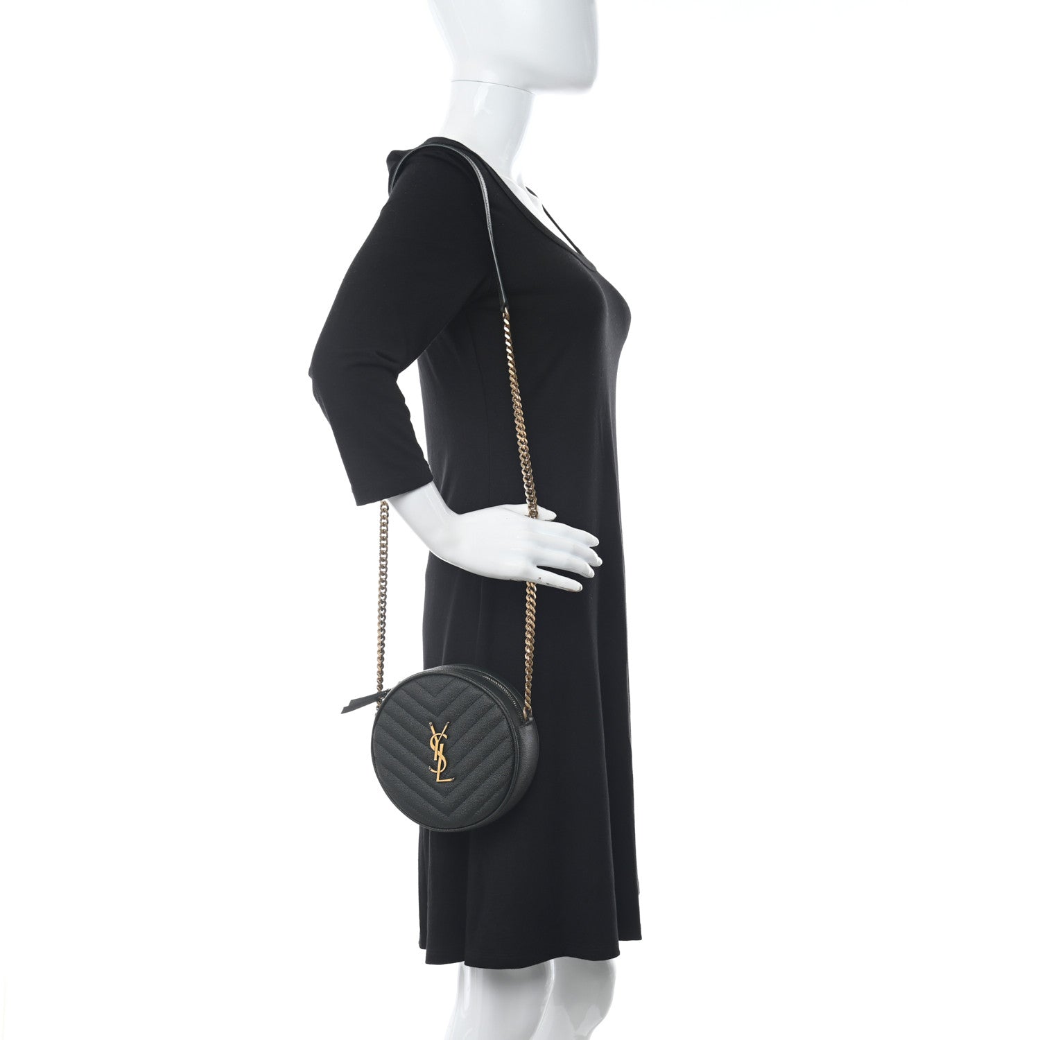 Saint Laurent Grain De Poudre Matelasse Chevron Quilted Round Vinyle Camera Bag New Vert Fonce 2 of 11