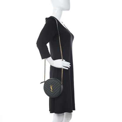 Saint Laurent Grain De Poudre Matelasse Chevron Quilted Round Vinyle Camera Bag New Vert Fonce 2 of 11