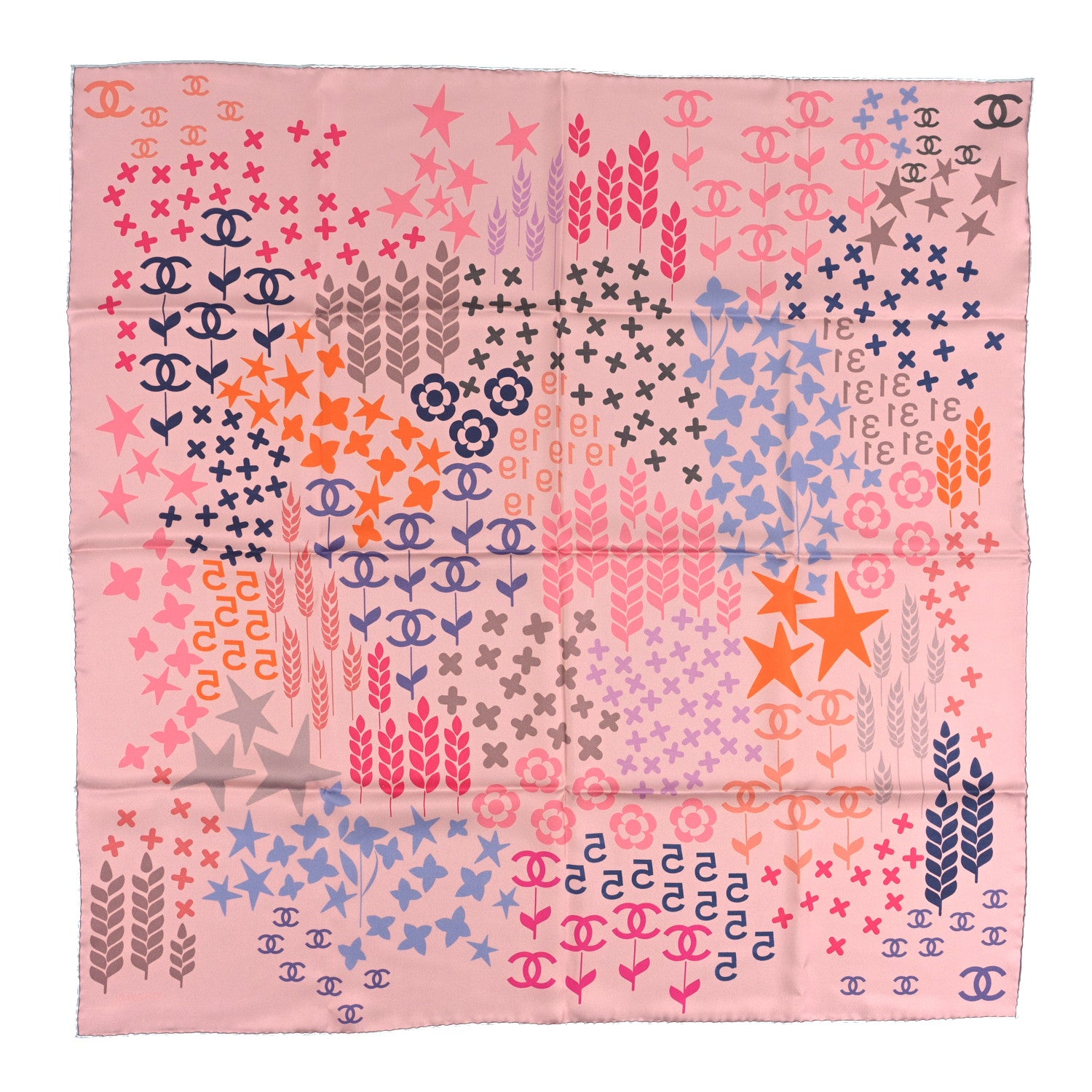 Chanel Silk CC Square Scarf Light Blue Pink Multicolor 3 of 5