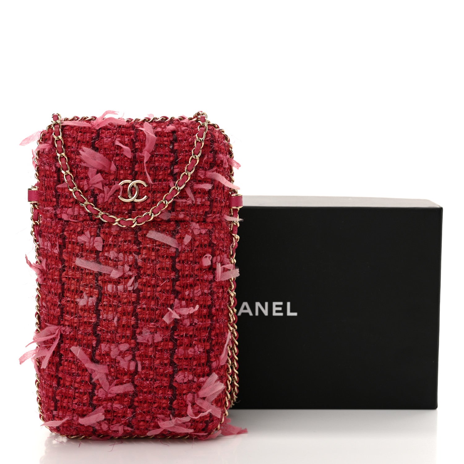 Chanel Tweed Chain Around Phone Holder Pink 11 of 11
