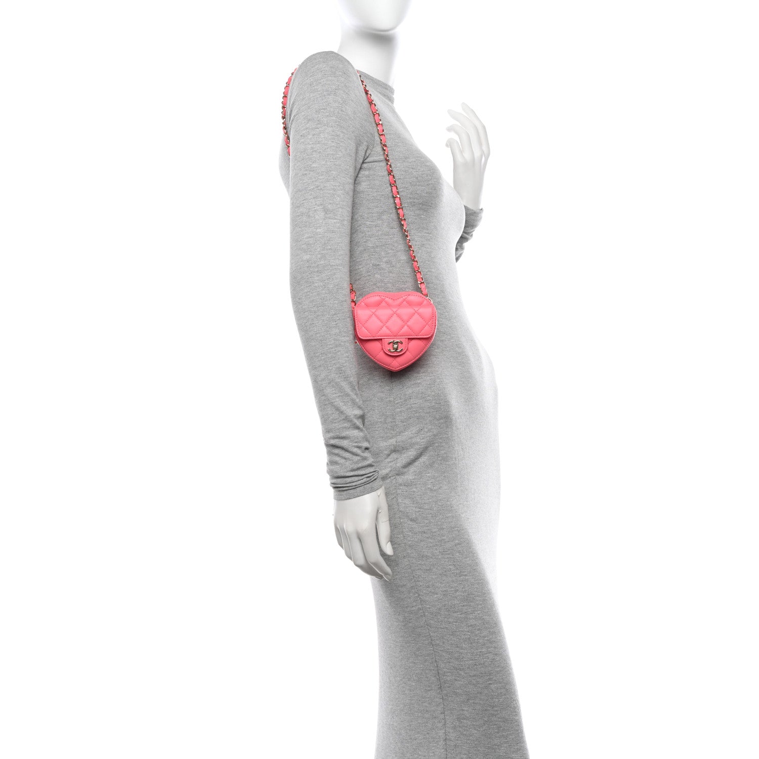 Chanel Lambskin Quilted CC In Love Heart Waist Belt Bag With Chain Pink 2 of 13