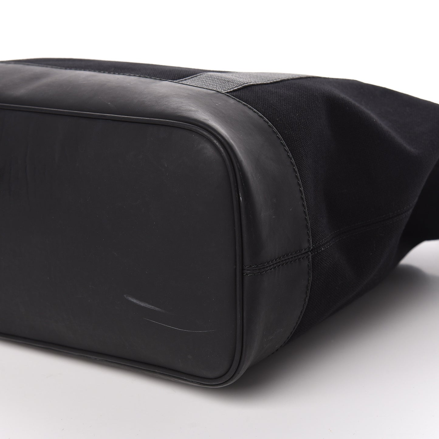 Rubber Calfskin Canvas Navy Tote Black