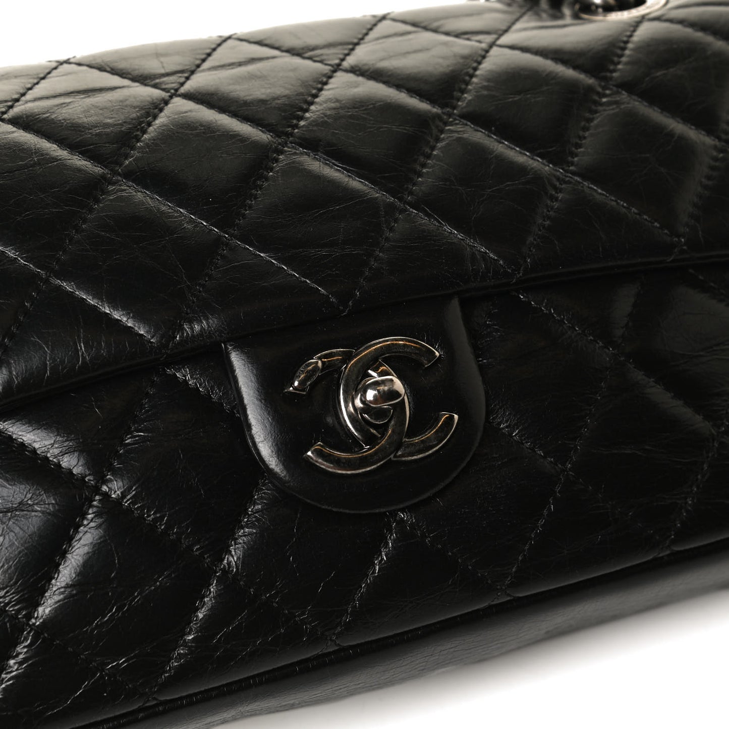 Glazed Calfskin Medium Duo Color Flap Black