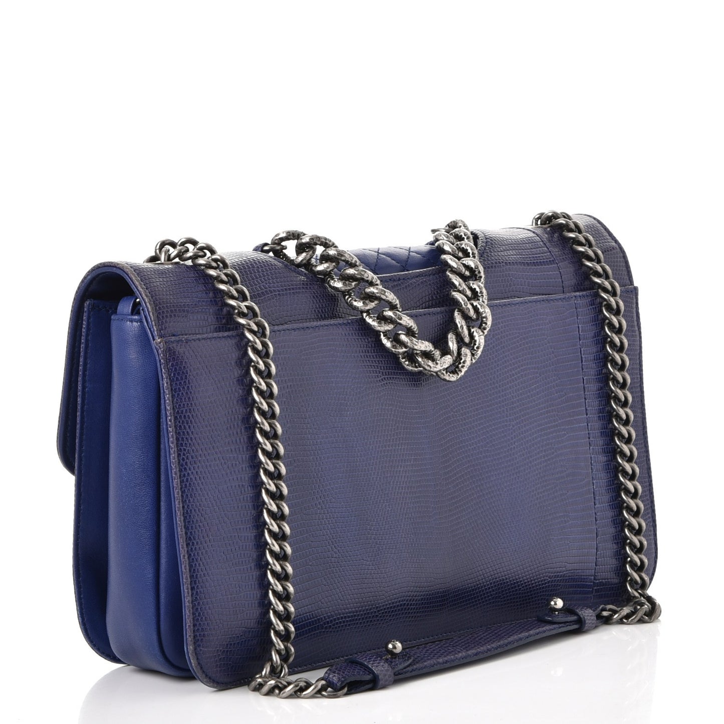 Lizard Lambskin Quilted Large Perfect Edge Flap Blue