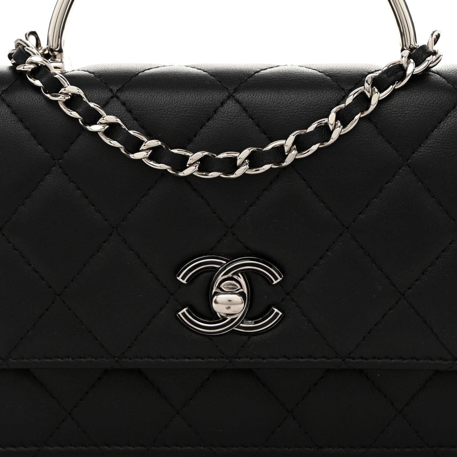 Chanel Lambskin Quilted Metal Top Handle Crossbody Flap Black 9 of 12