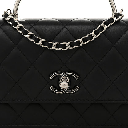 Chanel Lambskin Quilted Metal Top Handle Crossbody Flap Black 9 of 12
