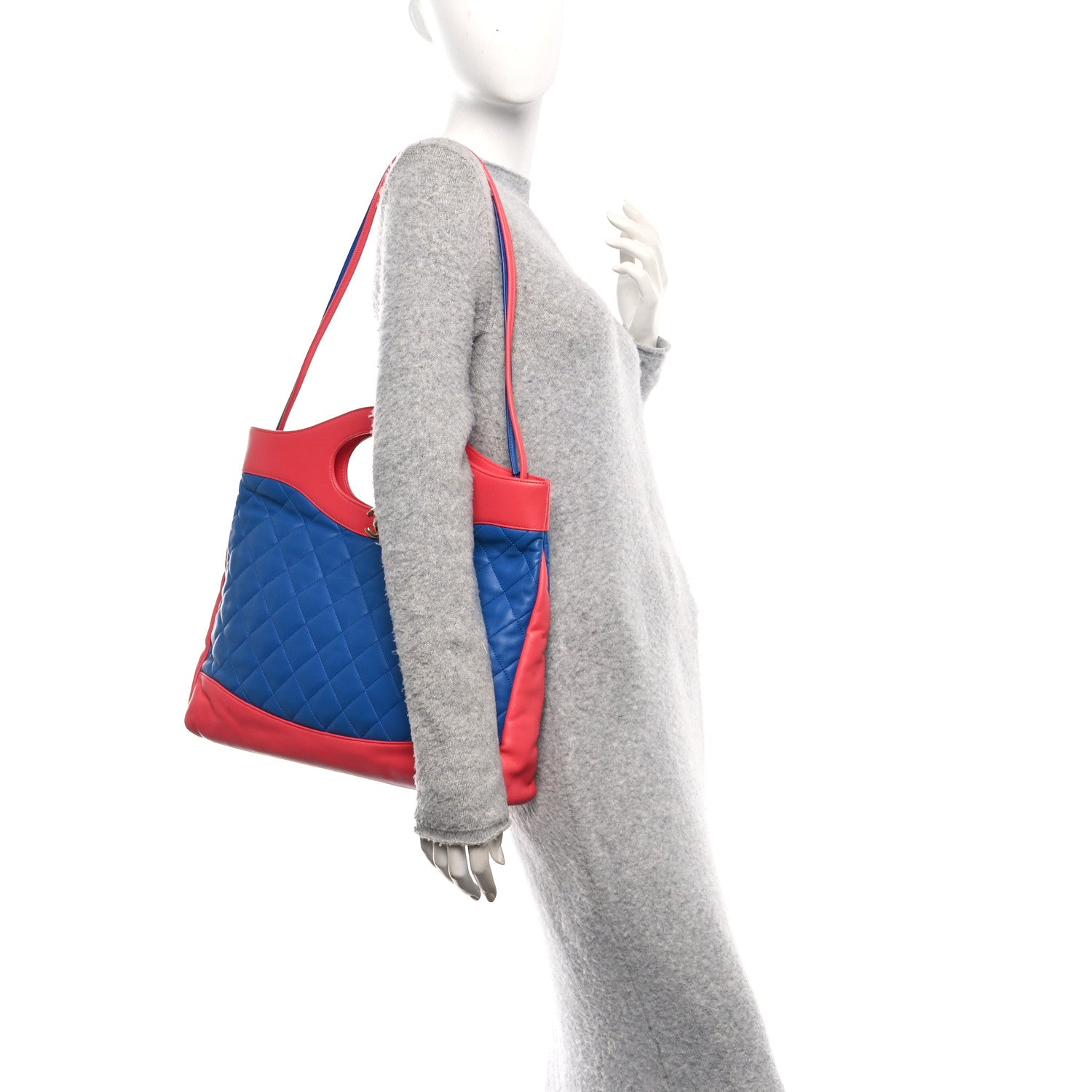 Chanel Lambskin Quilted Large 31 Shopping Bag Blue Red 1806186