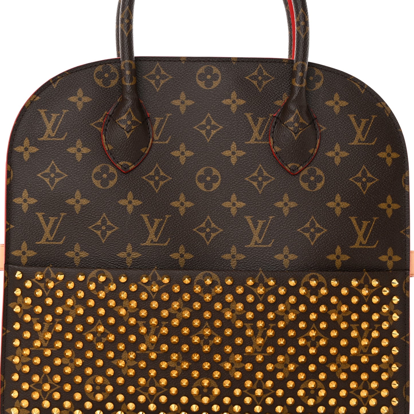 Monogram Calf Hair Spikes Iconoclasts Christian Louboutin Tote Red