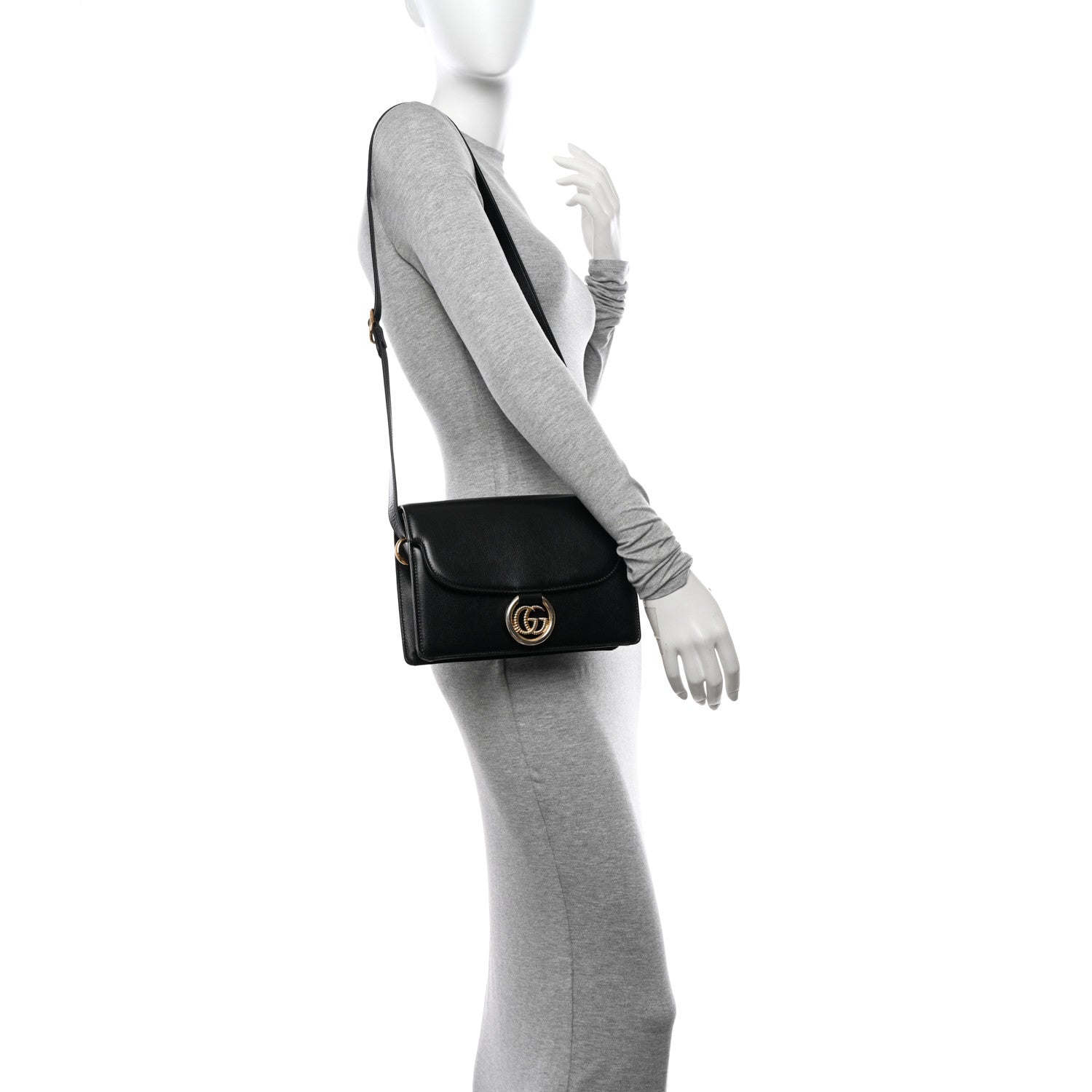 Gucci Textured Calfskin Medium Torchon GG Ring Shoulder Bag Black 2 of 12