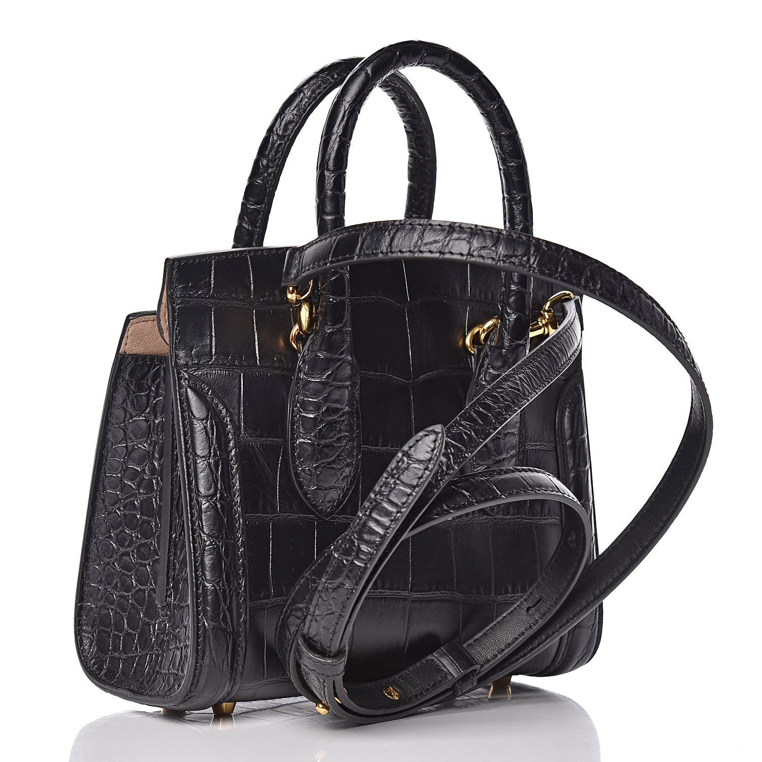 Alexander McQueen Calfskin Crocodile Embossed Mini Heroine 21 Black 3 of 10