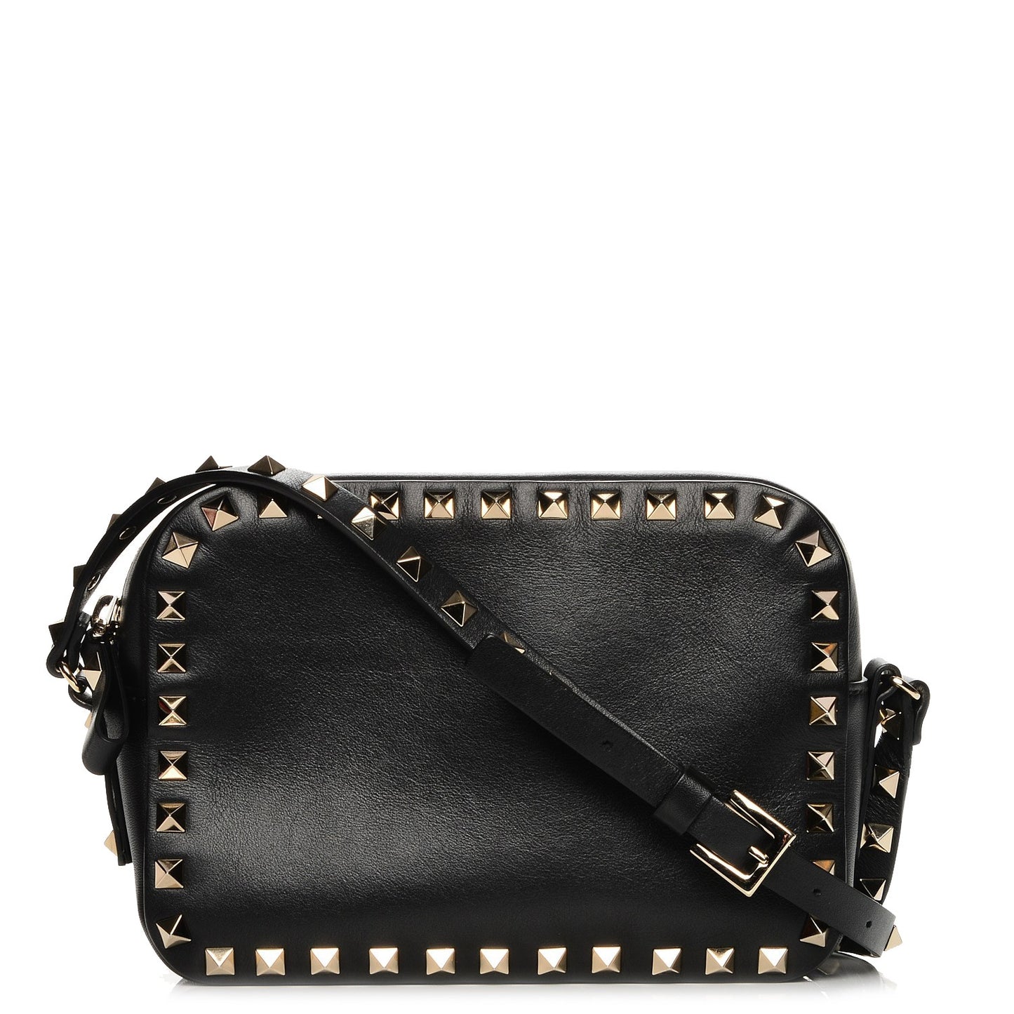 Calfskin Rockstud Camera Crossbody Bag Black