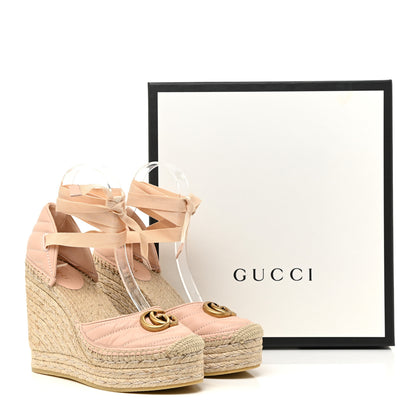 Gucci Nappa Matelasse GG Marmont Ankle Wrap Platform 35/120mm Espadrille Wedges 37.5 Skin Rose 14 of 14
