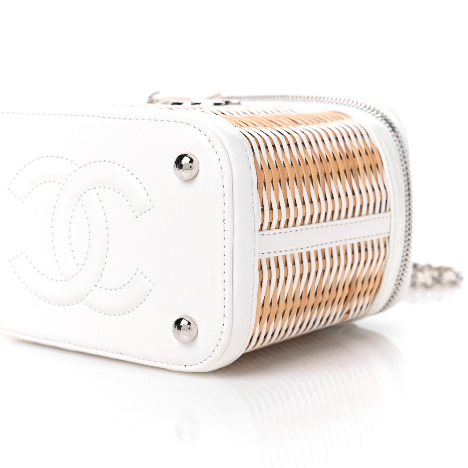 Chanel Calfskin Raffia Small Vanity Case Bag White Beige 10 of 10