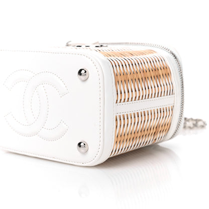 Chanel Calfskin Raffia Small Vanity Case Bag White Beige 10 of 10