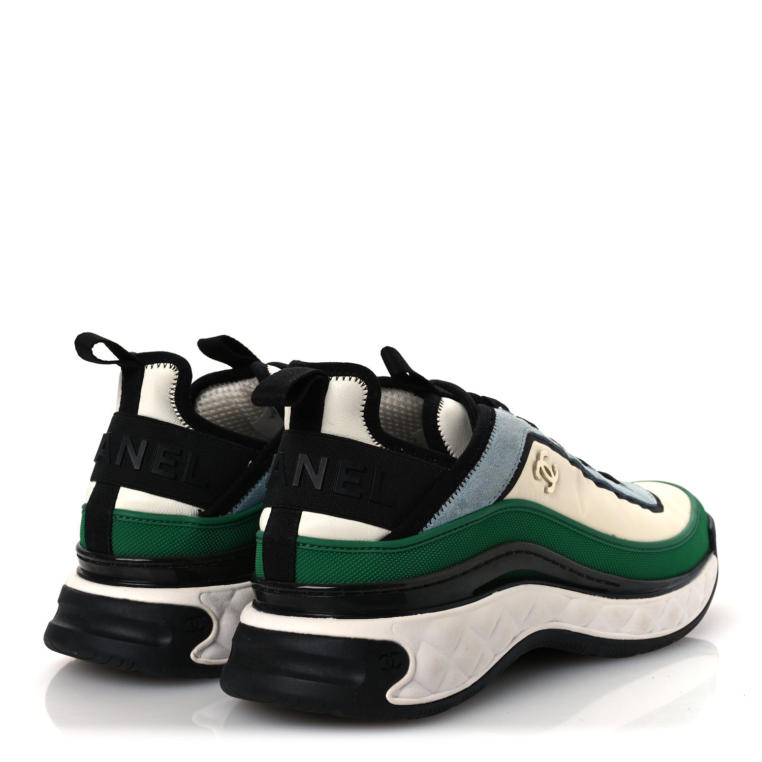 Chanel Suede Calfskin Mixed Fibers CC Sneakers 40 Ivory Green