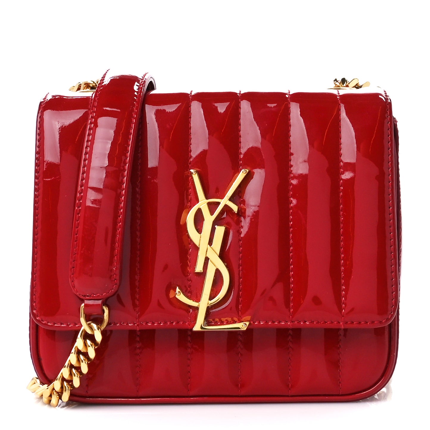 Patent Matelasse Monogram Small Vicky Chain Bag Red