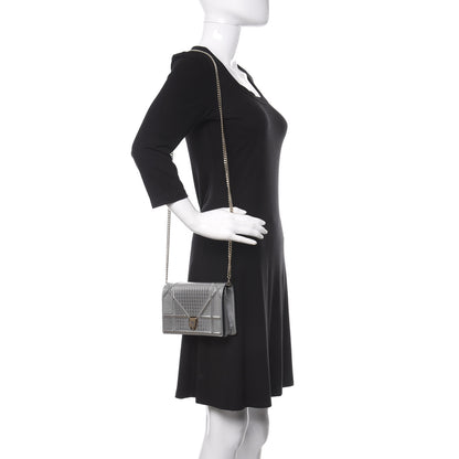 Christian Dior Metallic Patent Micro-Cannage Diorama Wallet on Chain Pouch Silver 2 of 9