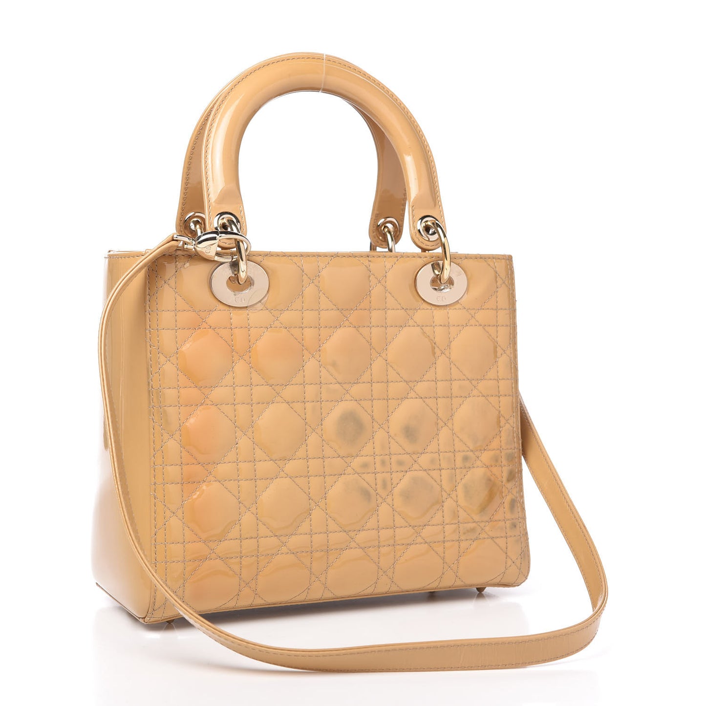 Patent Cannage Medium Lady Dior Beige