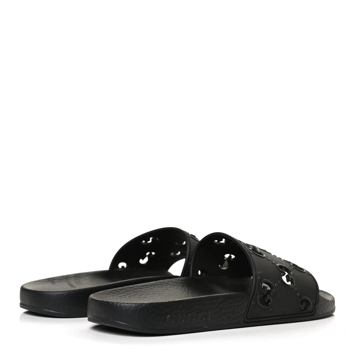 Rubber GG Monogram Perforated Womens Slide Sandals 38 Black