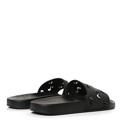 Gucci Rubber GG Monogram Perforated Womens Slide Sandals 38 Black 4 of 12