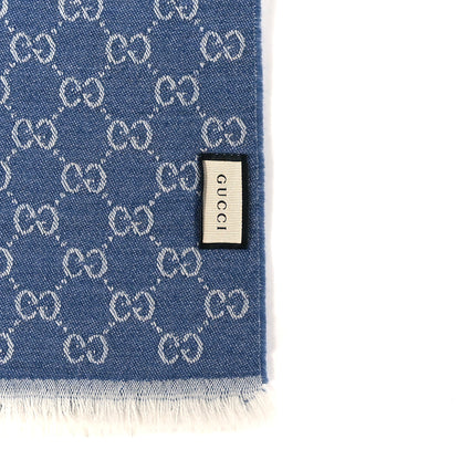 Gucci Wool GG Monogram HalfGG Fringe Scarf Ivory Sky Blue 3 of 4