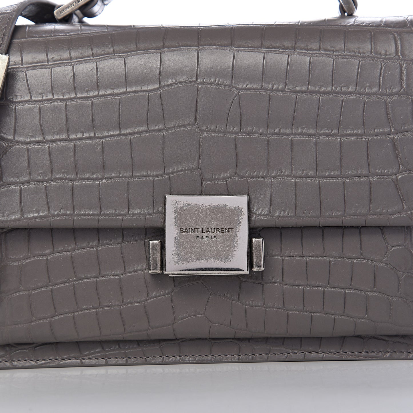 Calfskin Crocodile Embossed Medium Bellechasse Satchel Grey