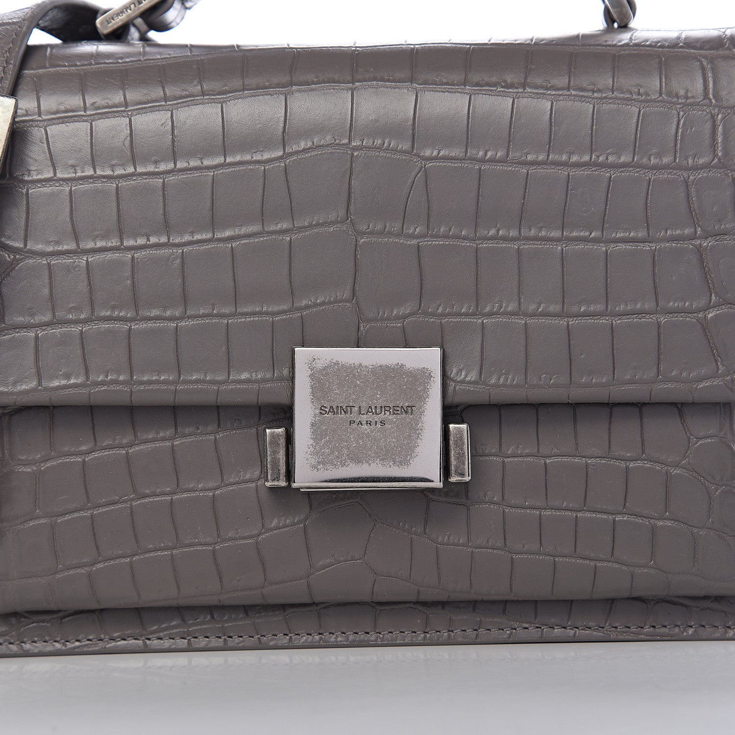 Saint Laurent Calfskin Crocodile Embossed Medium Bellechasse Satchel Grey 8 of 8