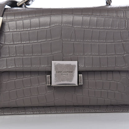 Saint Laurent Calfskin Crocodile Embossed Medium Bellechasse Satchel Grey 8 of 8